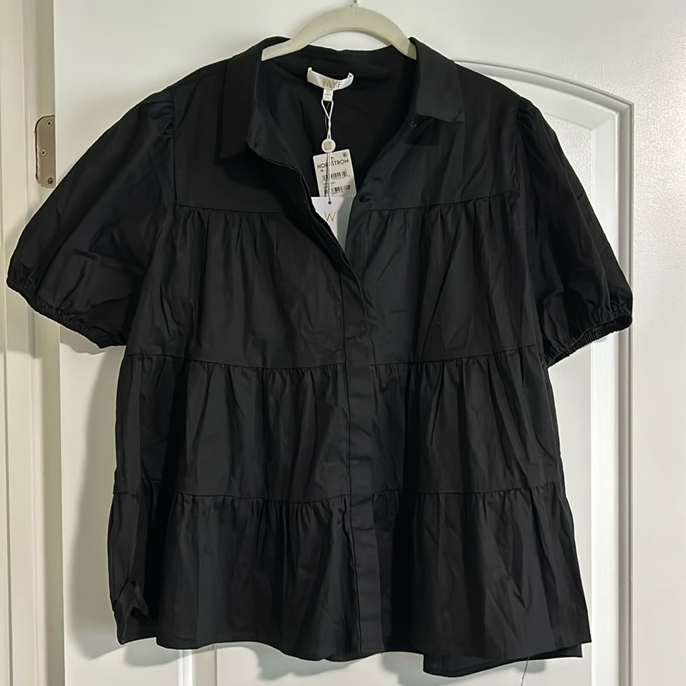 New with Tag, black short sleeve blouse by WAYF